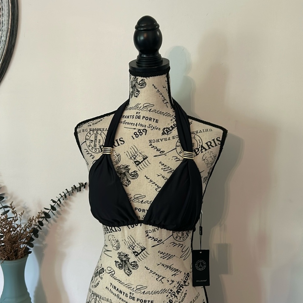 NWT Relleciga Black String Bikini Halter Top Women's size S
